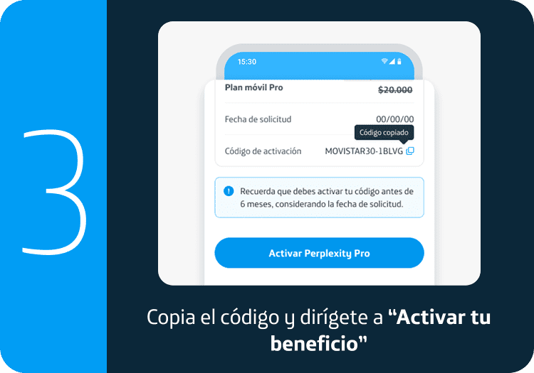 3. Copia el código y dirígete a Activar tu beneficio